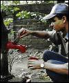Water pumps painted in red, in Bangladesh arsenic contaminated areas